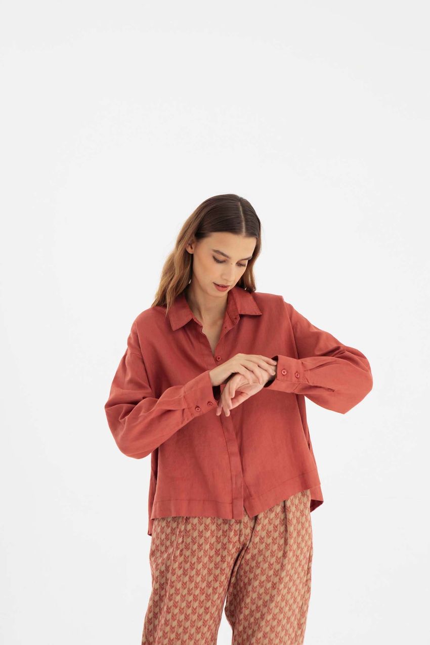 Camisa Ampla Linho Terracota