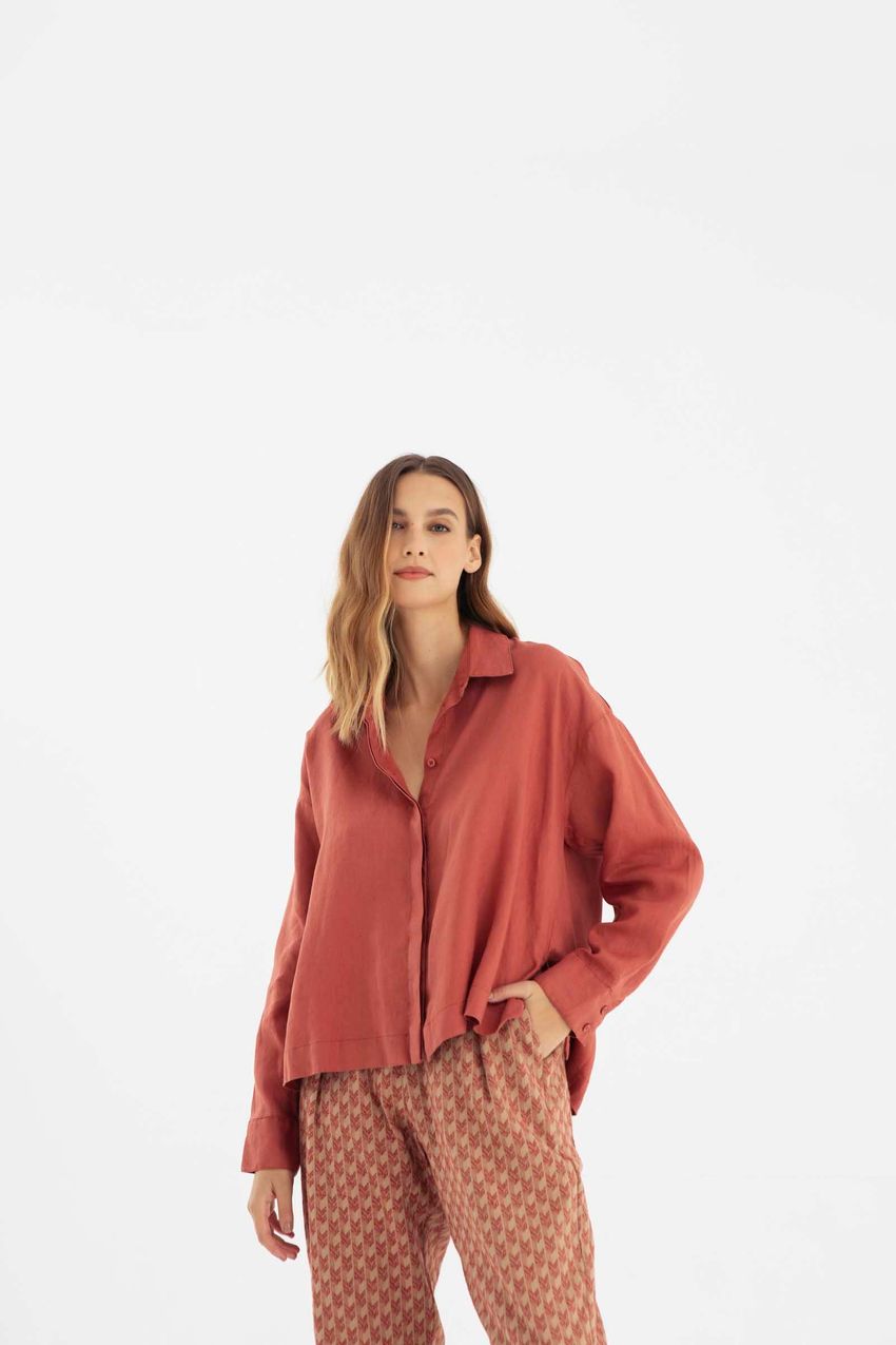 Camisa Ampla Linho Terracota