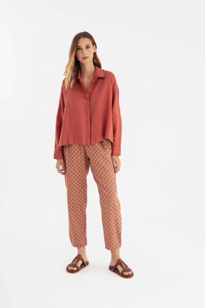 Camisa Ampla Linho Terracota
