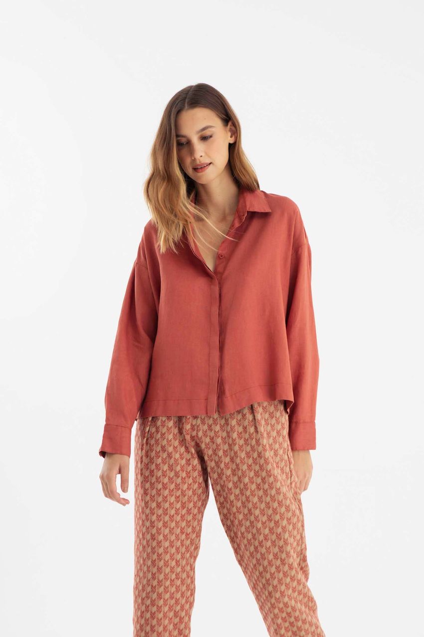Camisa Ampla Linho Terracota