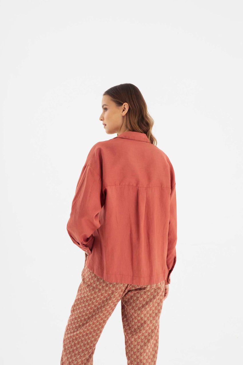 Camisa Ampla Linho Terracota