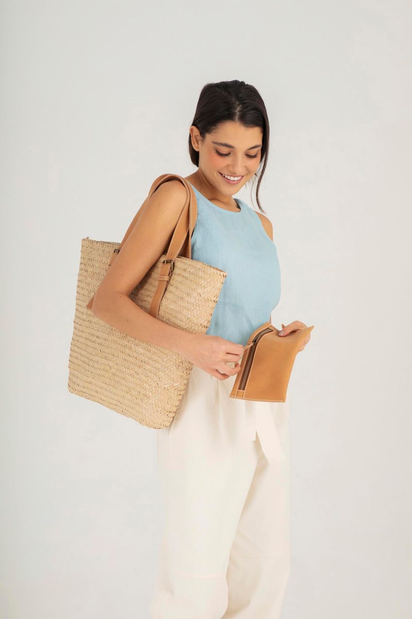 Bolsa Palha Alça Couro
