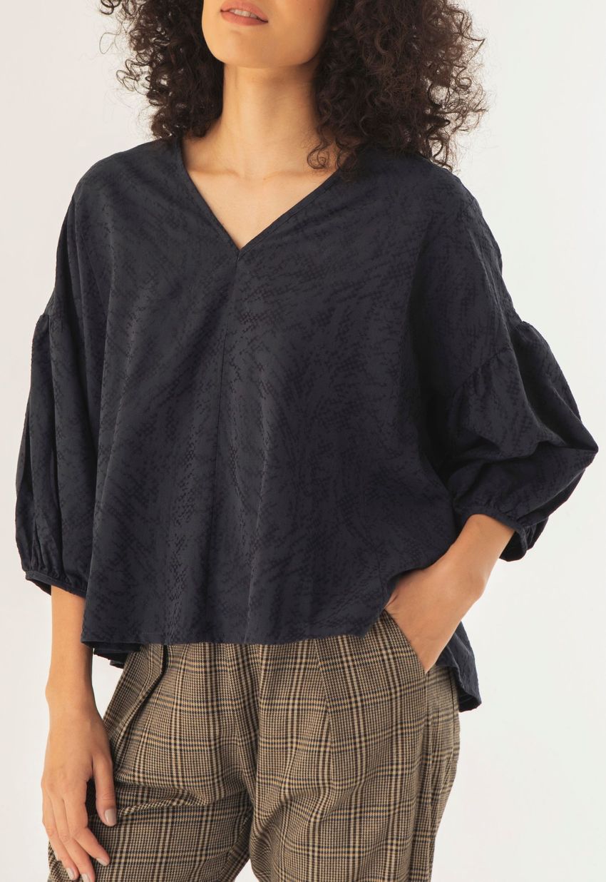 Blusa Manga Jacquard Marinho