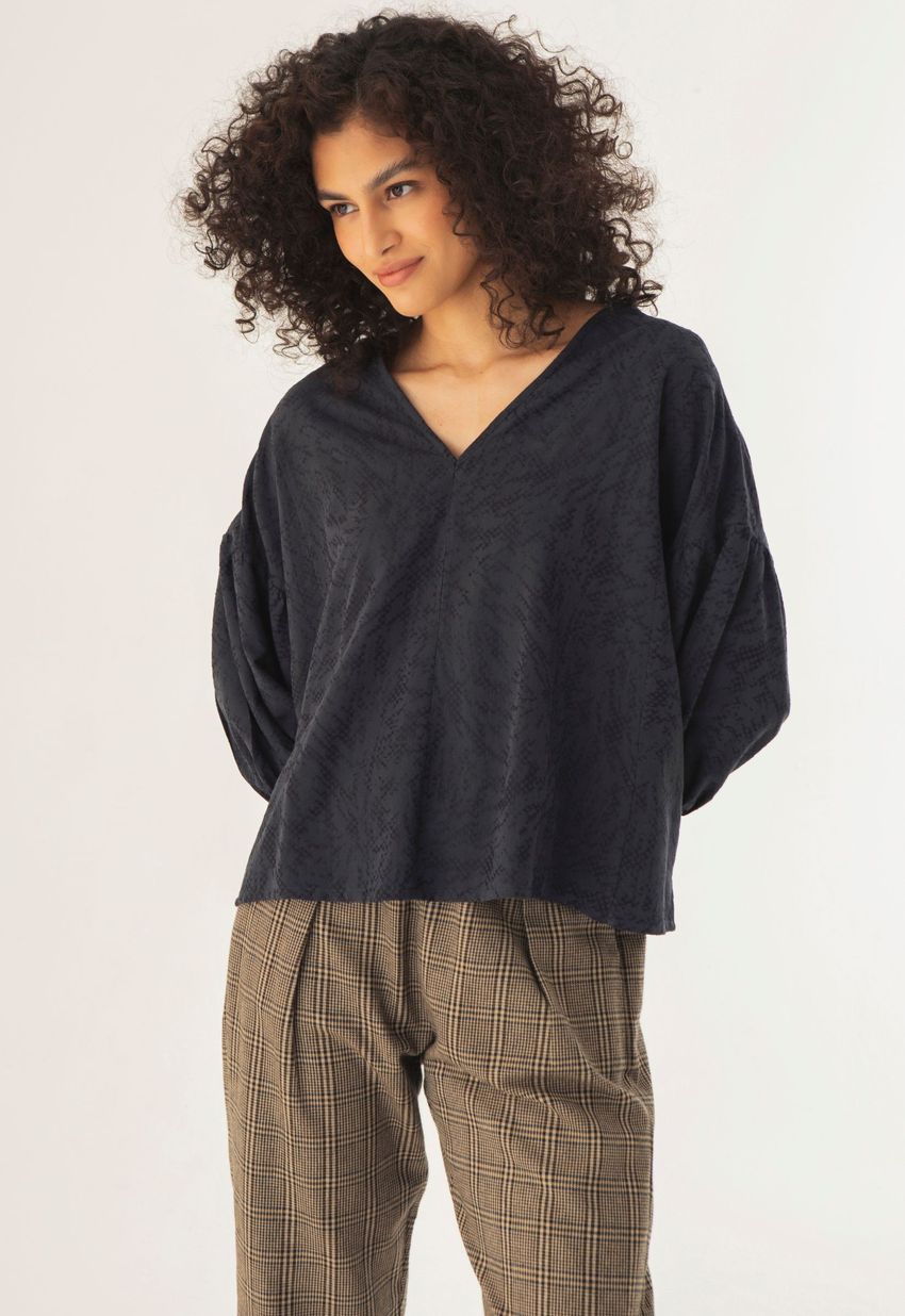 Blusa Manga Jacquard Marinho