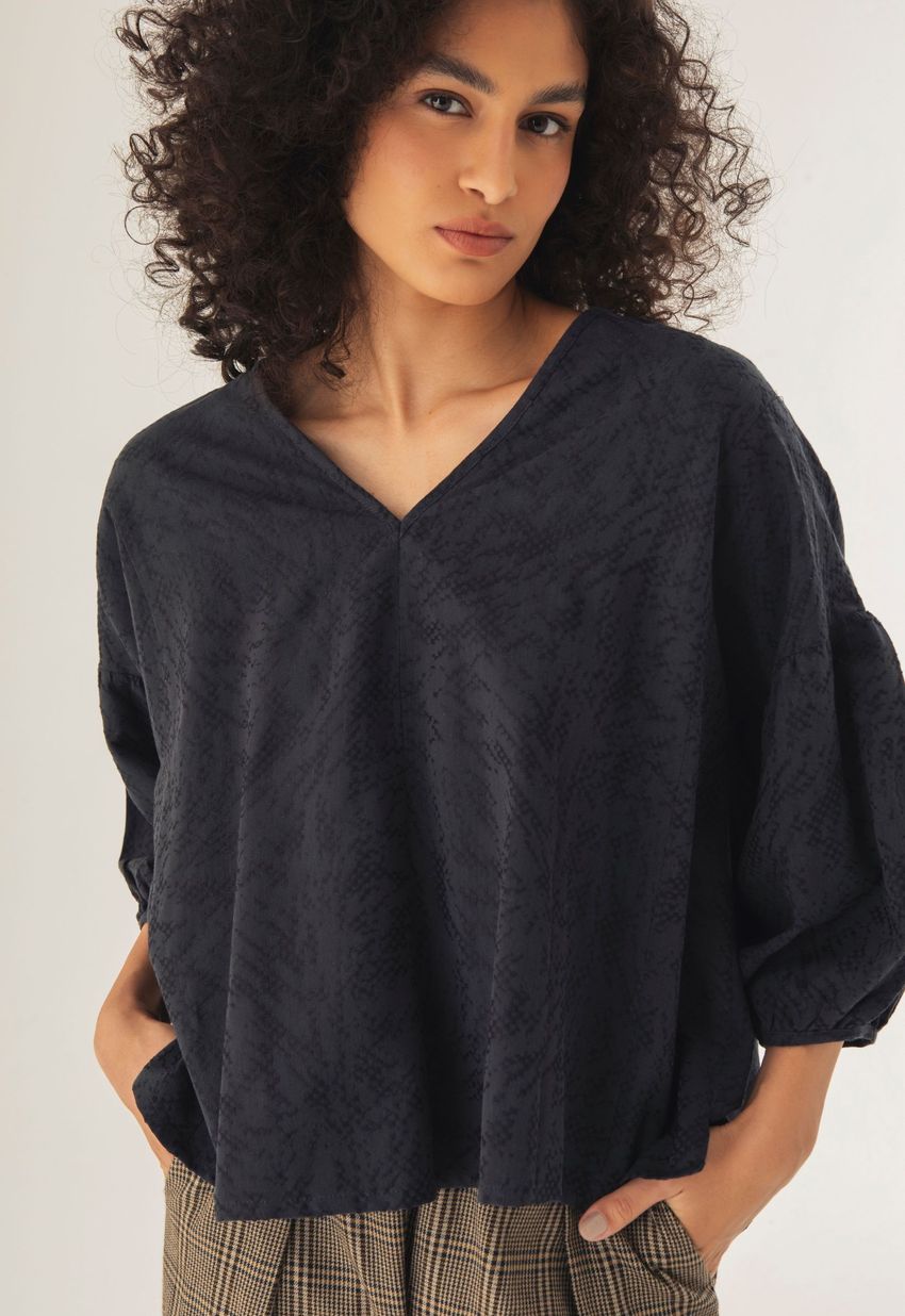Blusa Manga Jacquard Marinho