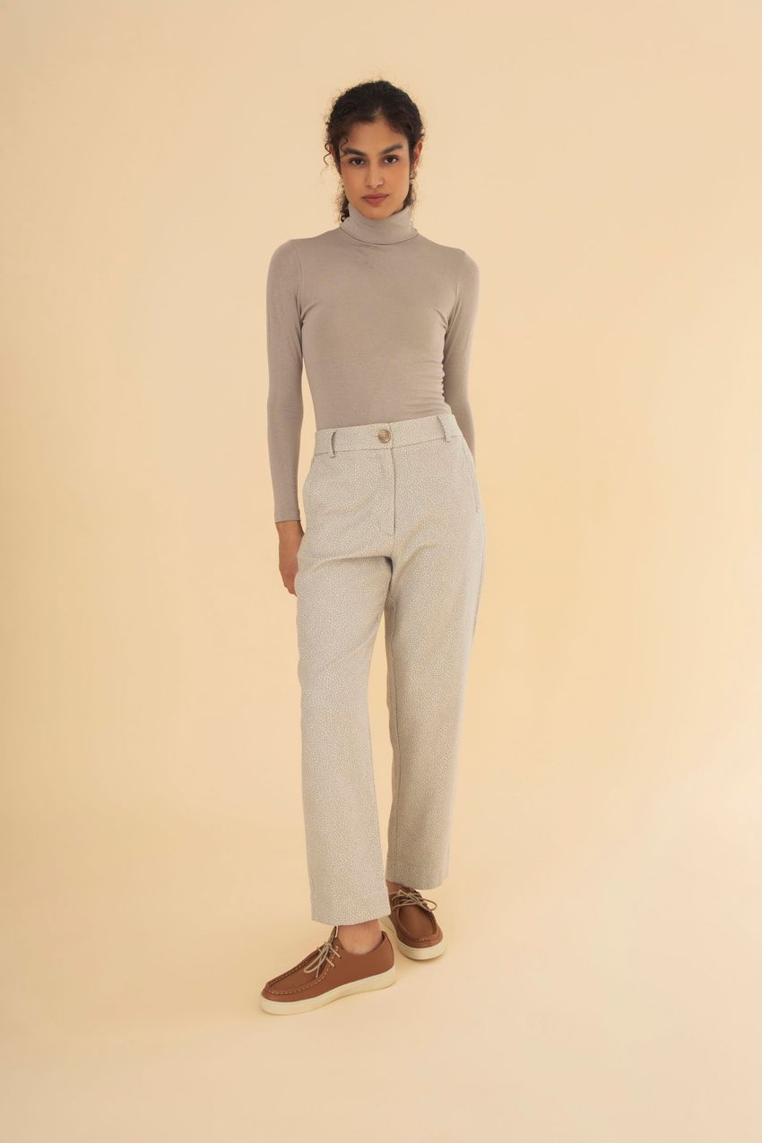 Calça Reta Jacquard Pintadinho