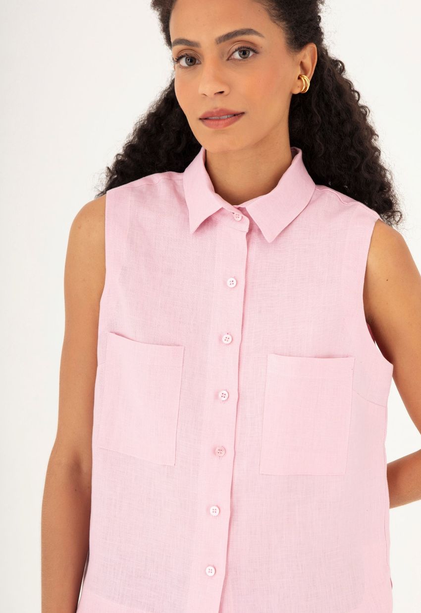 Camisa Sem Manga Linho Sakura
