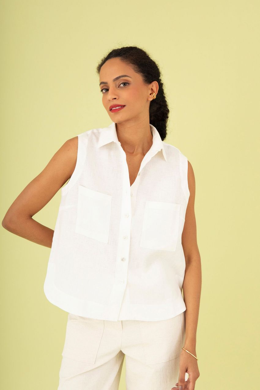Camisa Sem Manga Linho Off White