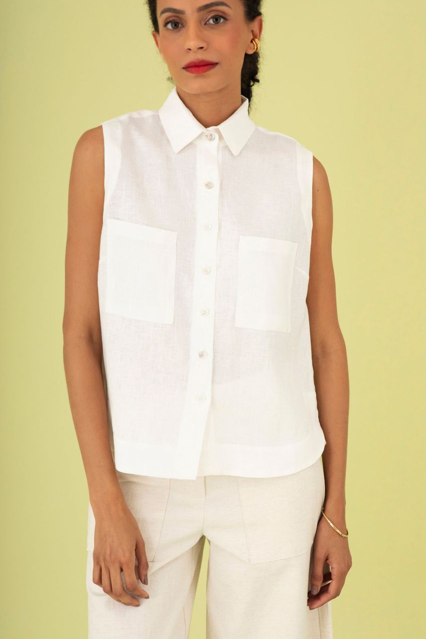 Camisa Sem Manga Linho Off White