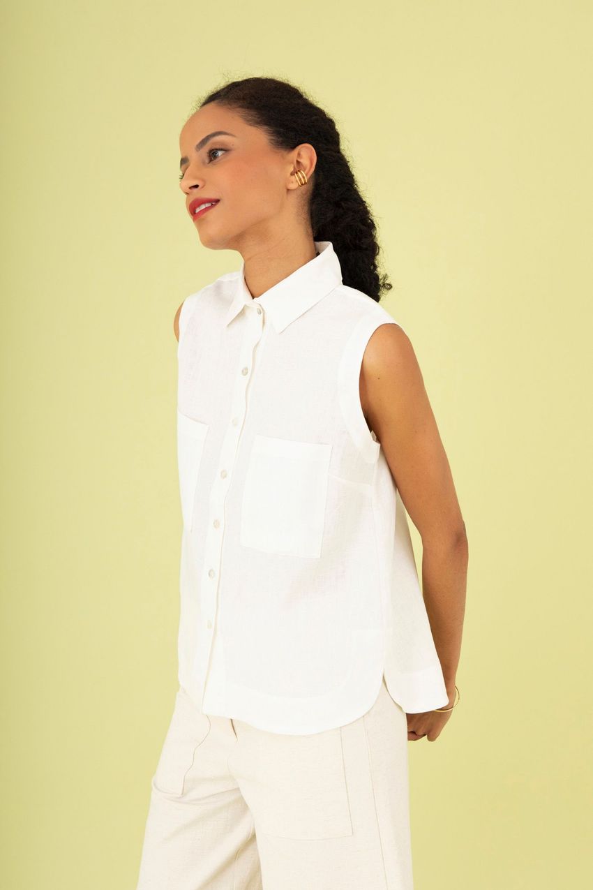 Camisa Sem Manga Linho Off White