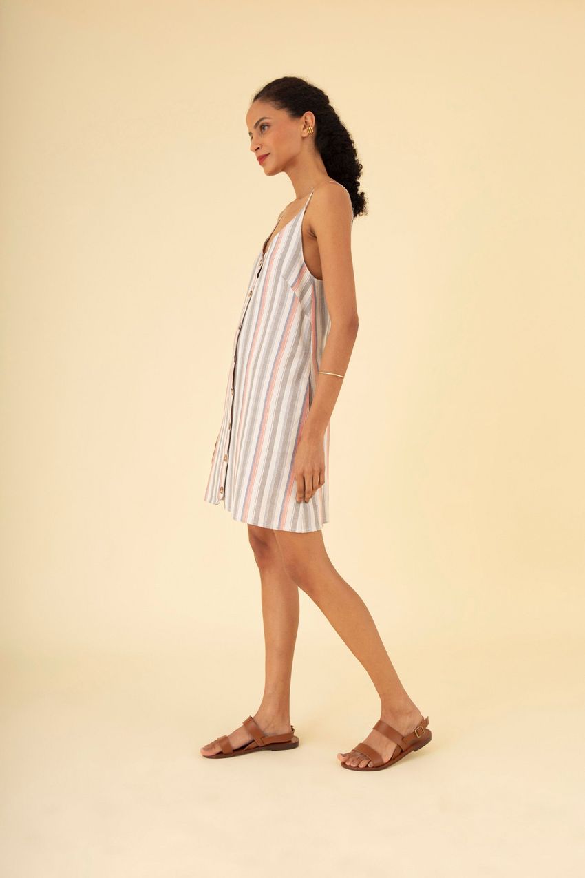 Vestido Botões Listras