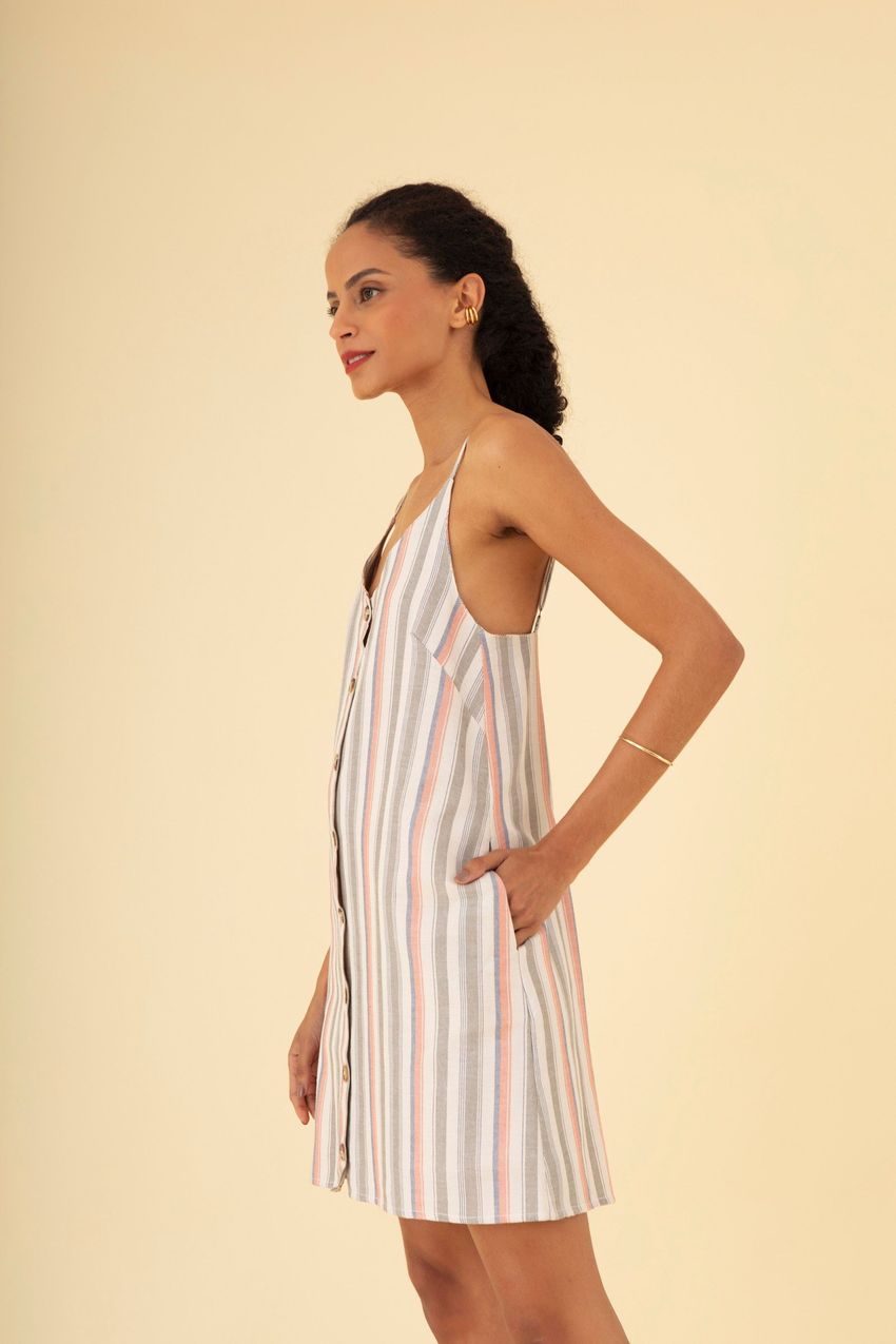 Vestido Botões Listras