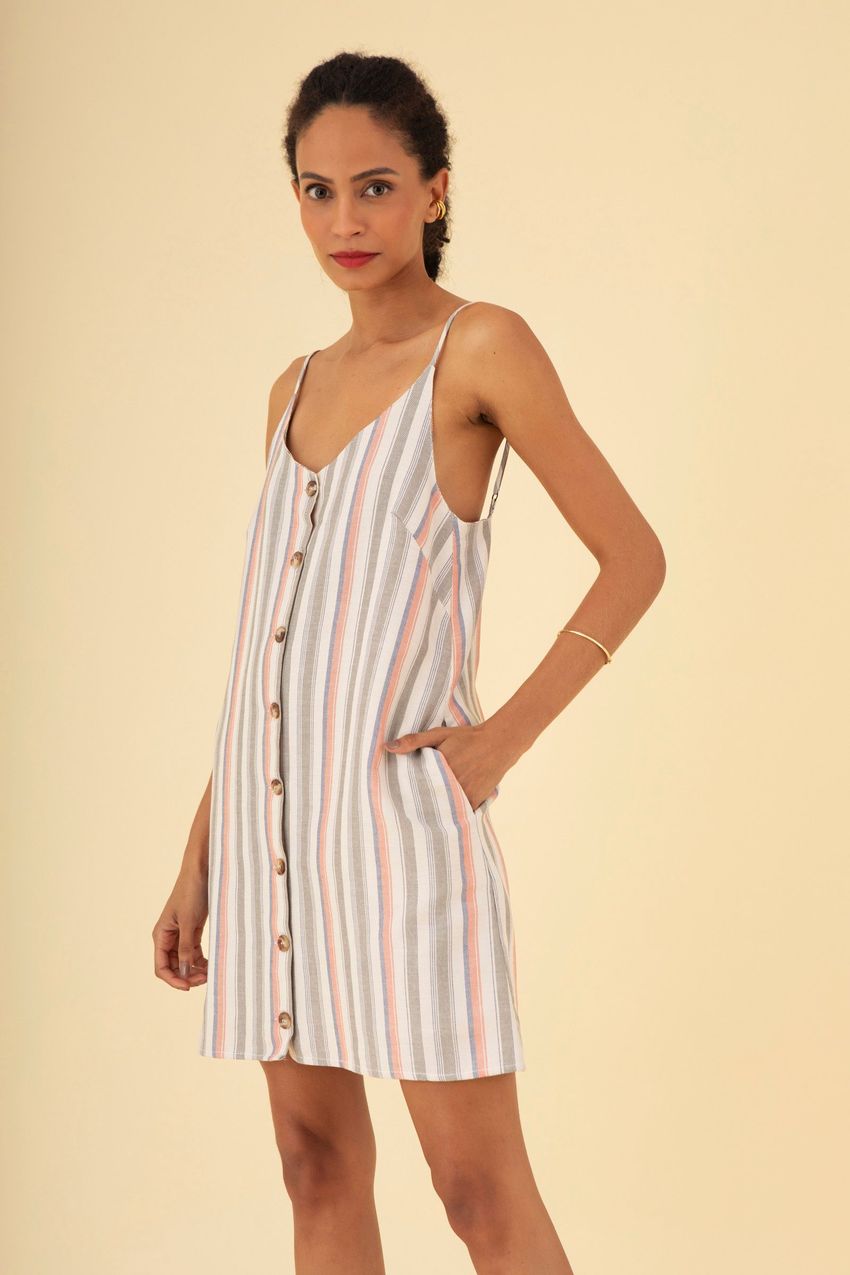 Vestido Botões Listras