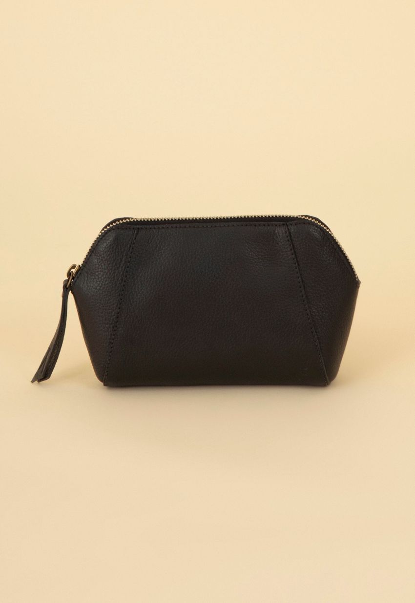 Necessaire Média Couro Preta