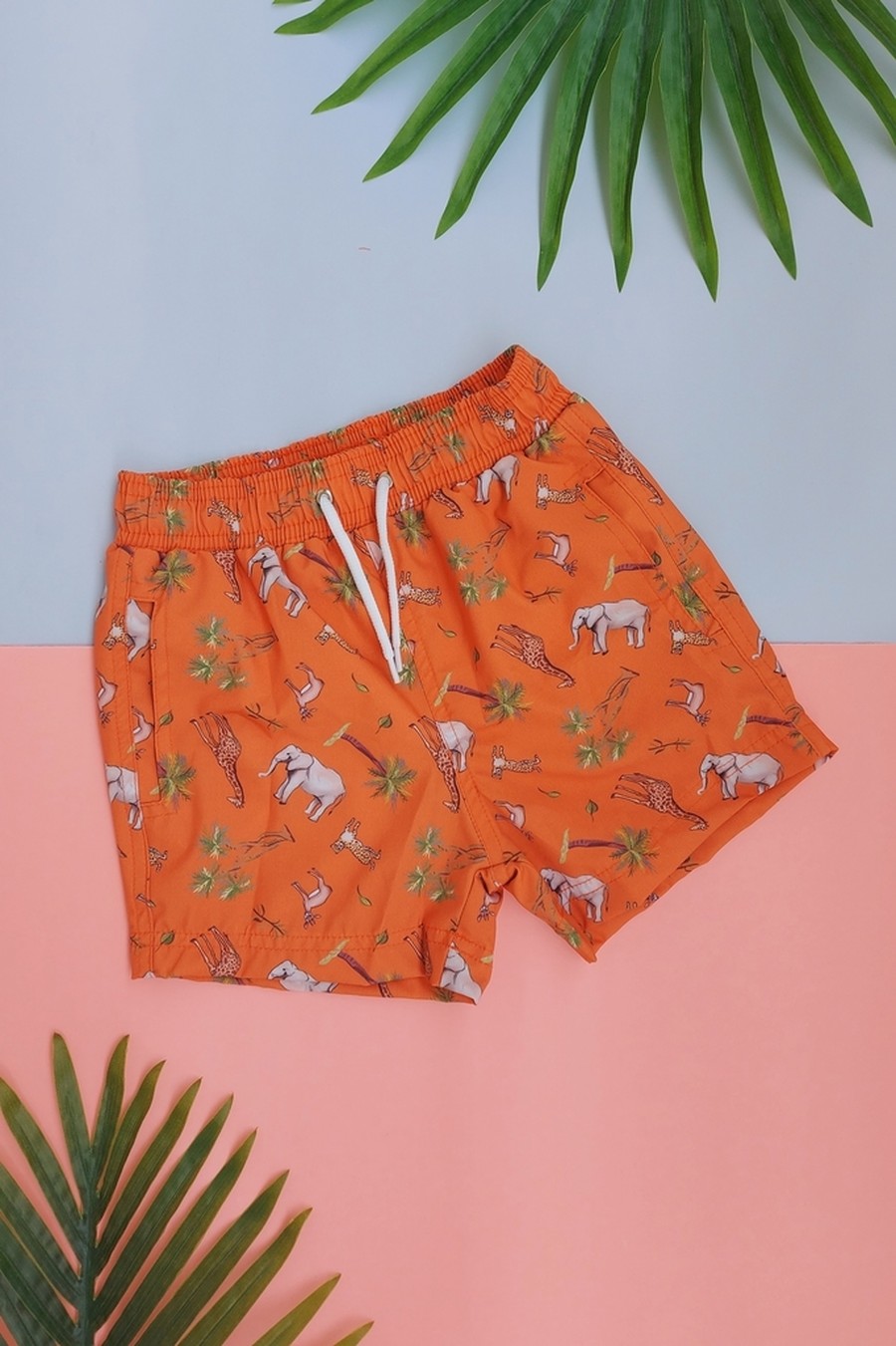 shorts infantil laranja animais 4069 mer bleu resort wear