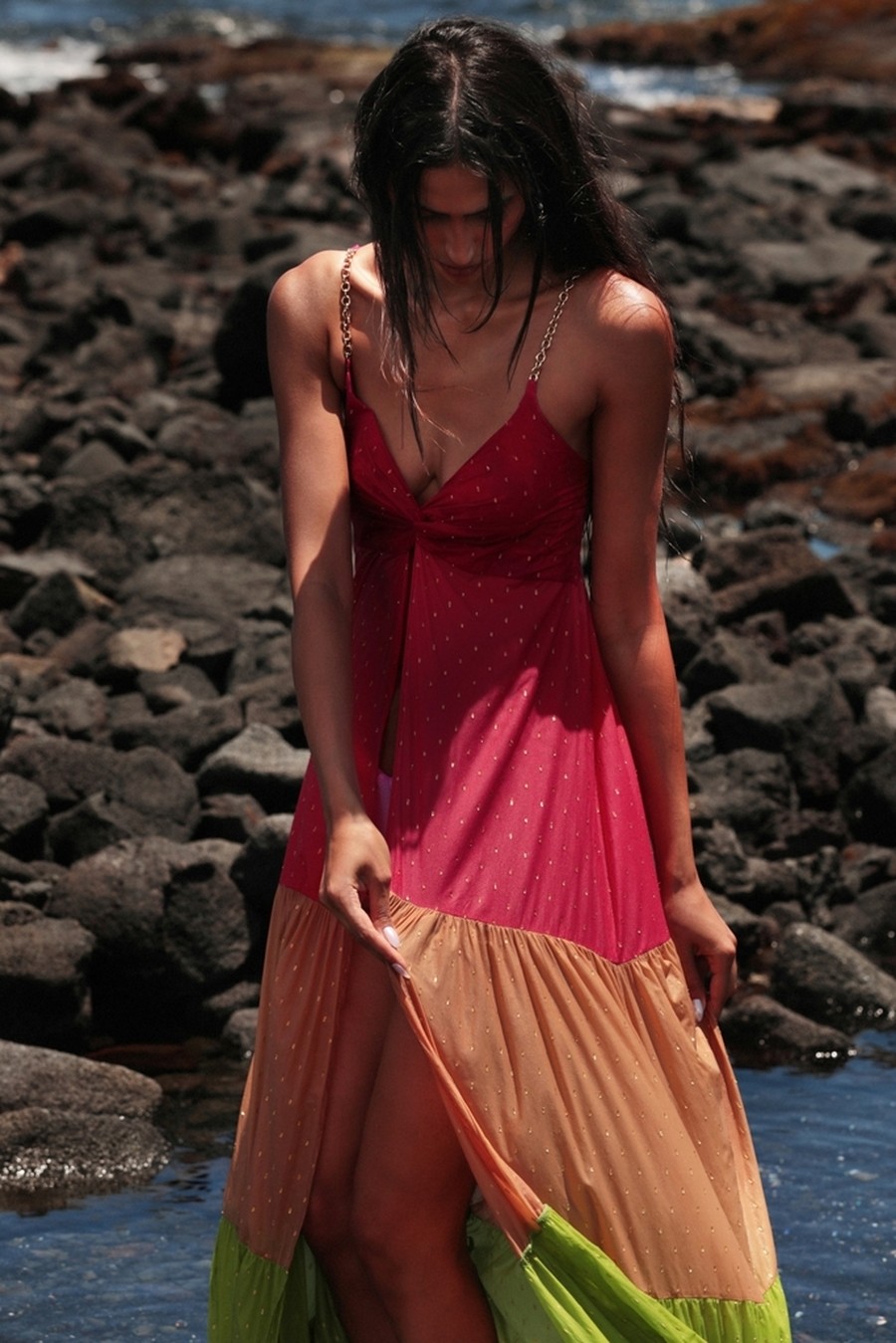vestido longo color mix 0325 hype beachwear - Morango Brasil