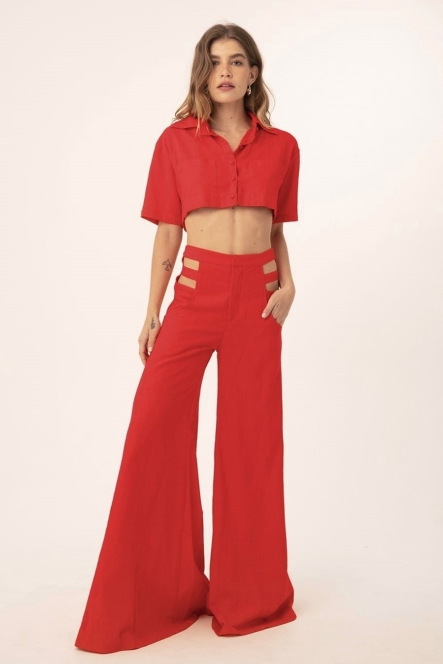 camisa cropped red 0980 hype beachwear