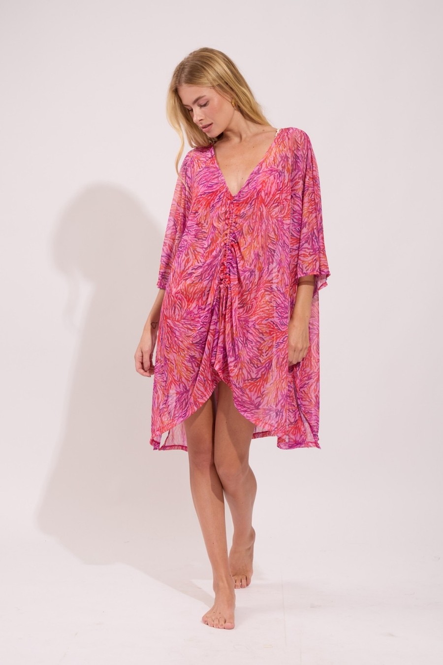 camisa kaftan curto drape coral R706 nidas