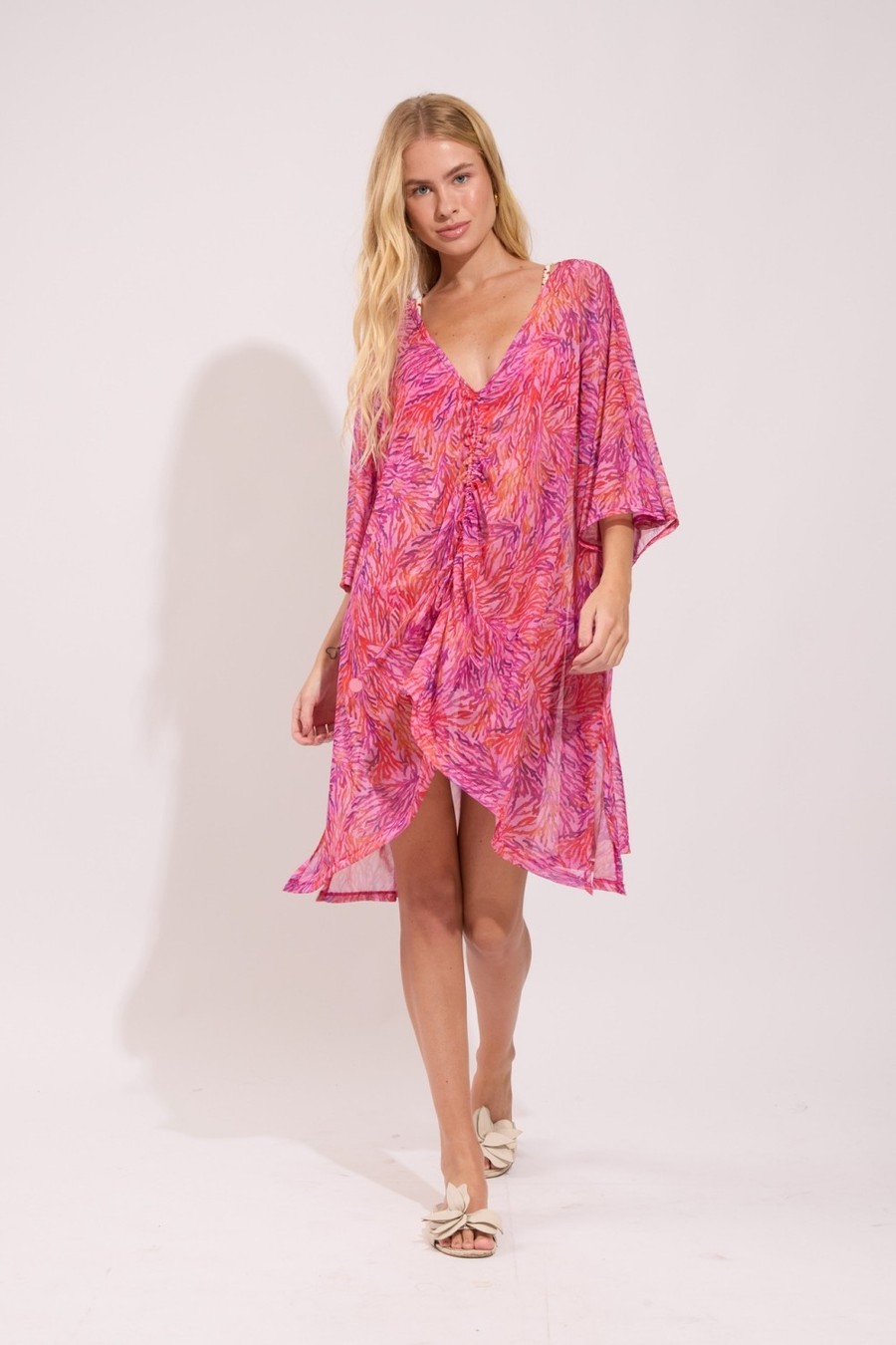 camisa kaftan curto drape coral R706 nidas