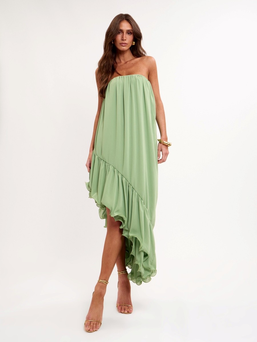 vestido babados verde lívia 0536 oásis resortwear