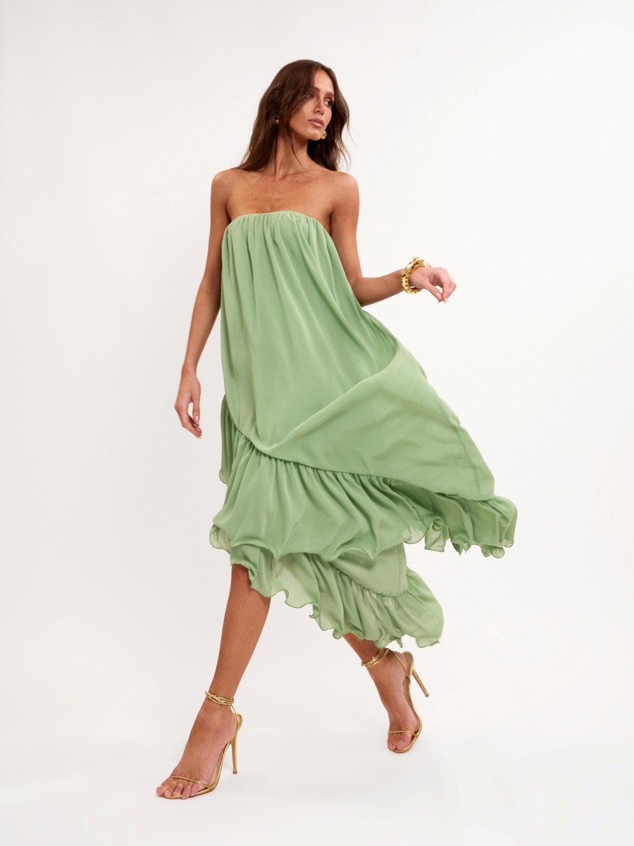 vestido babados verde lívia 0536 oásis resortwear