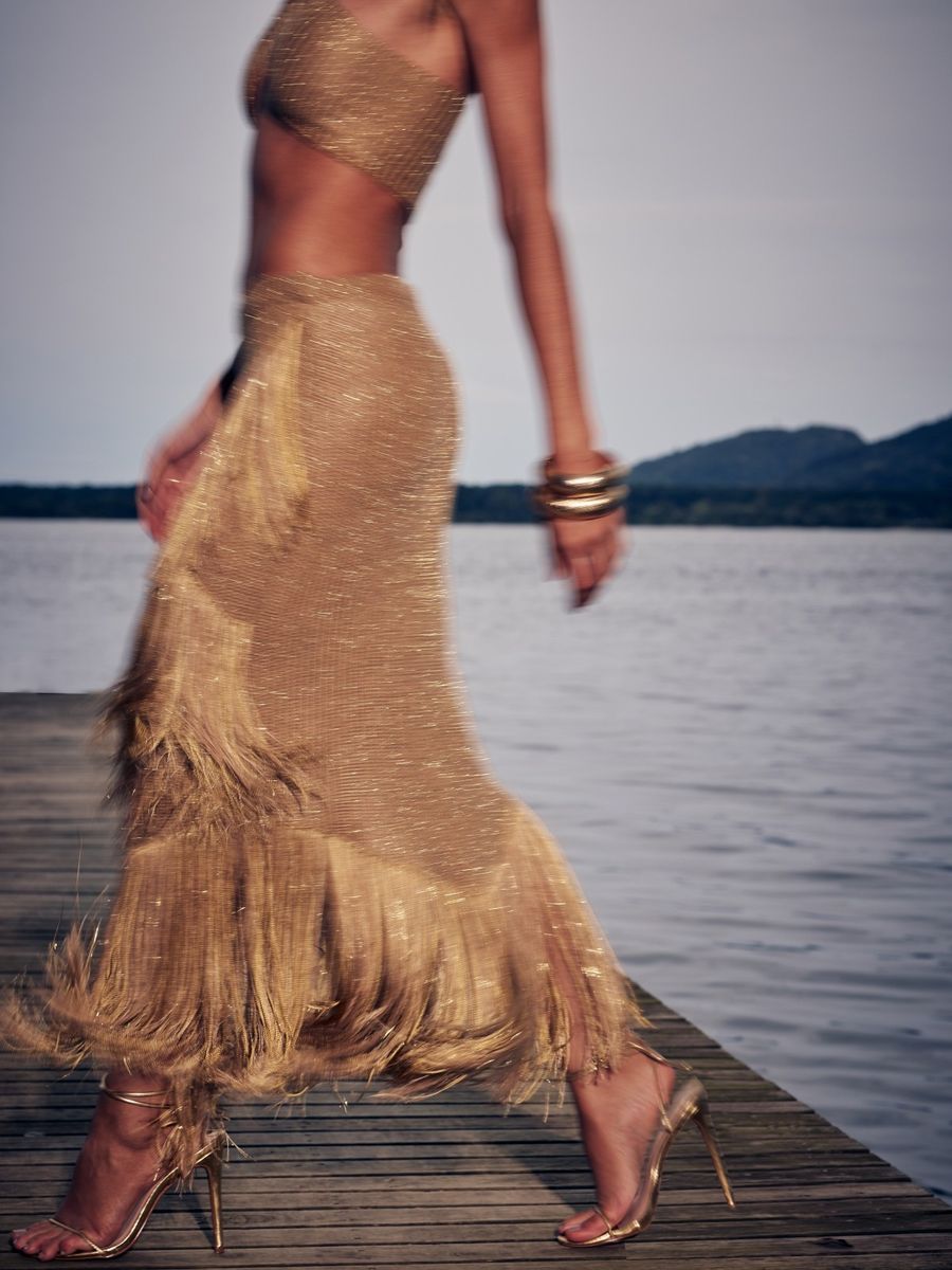 conjunto tricot dourado alanis 0253 oásis resortwear - Morango Brasil