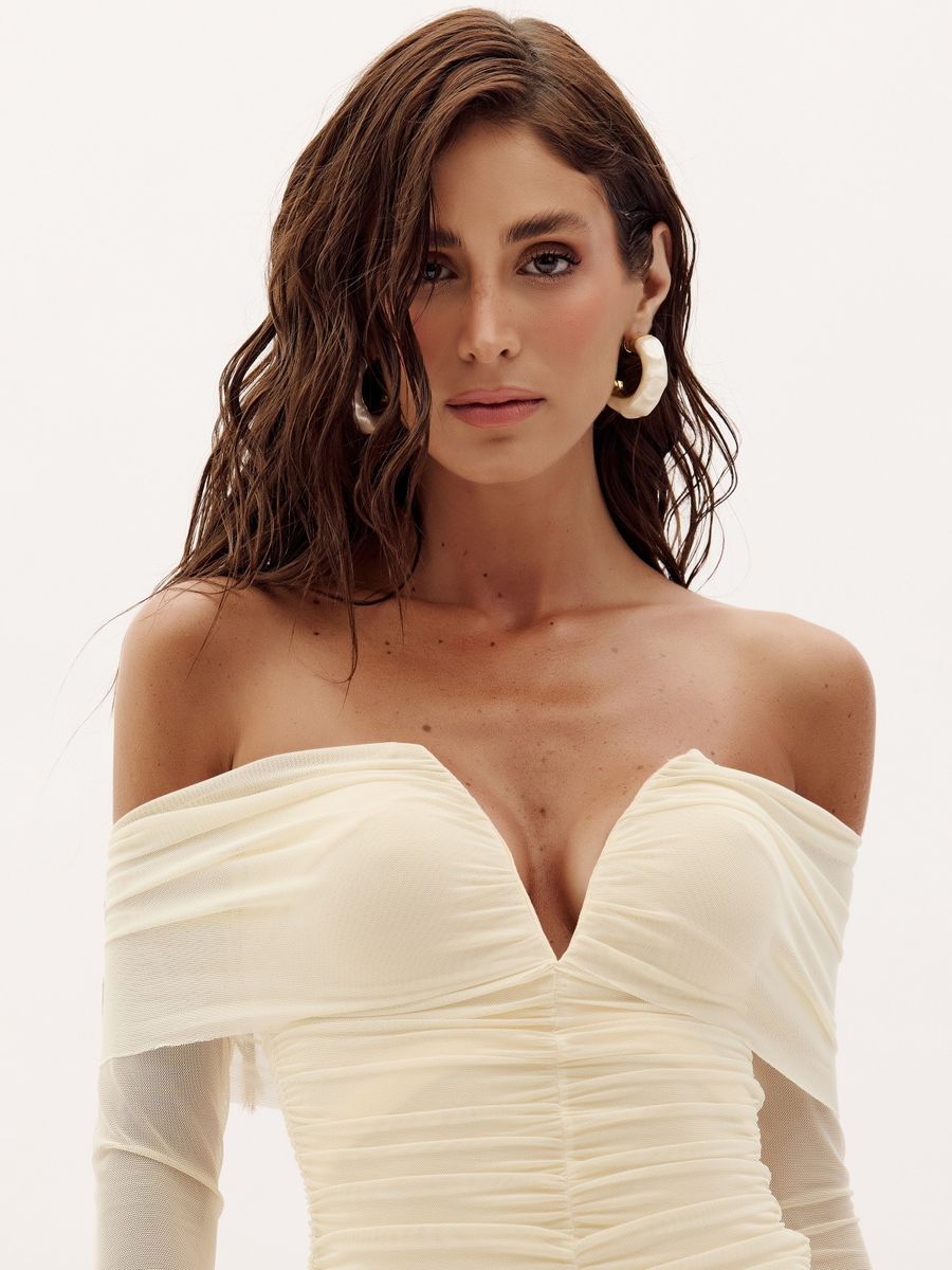 vestido tule alexie bege 0649 oásis resortwear