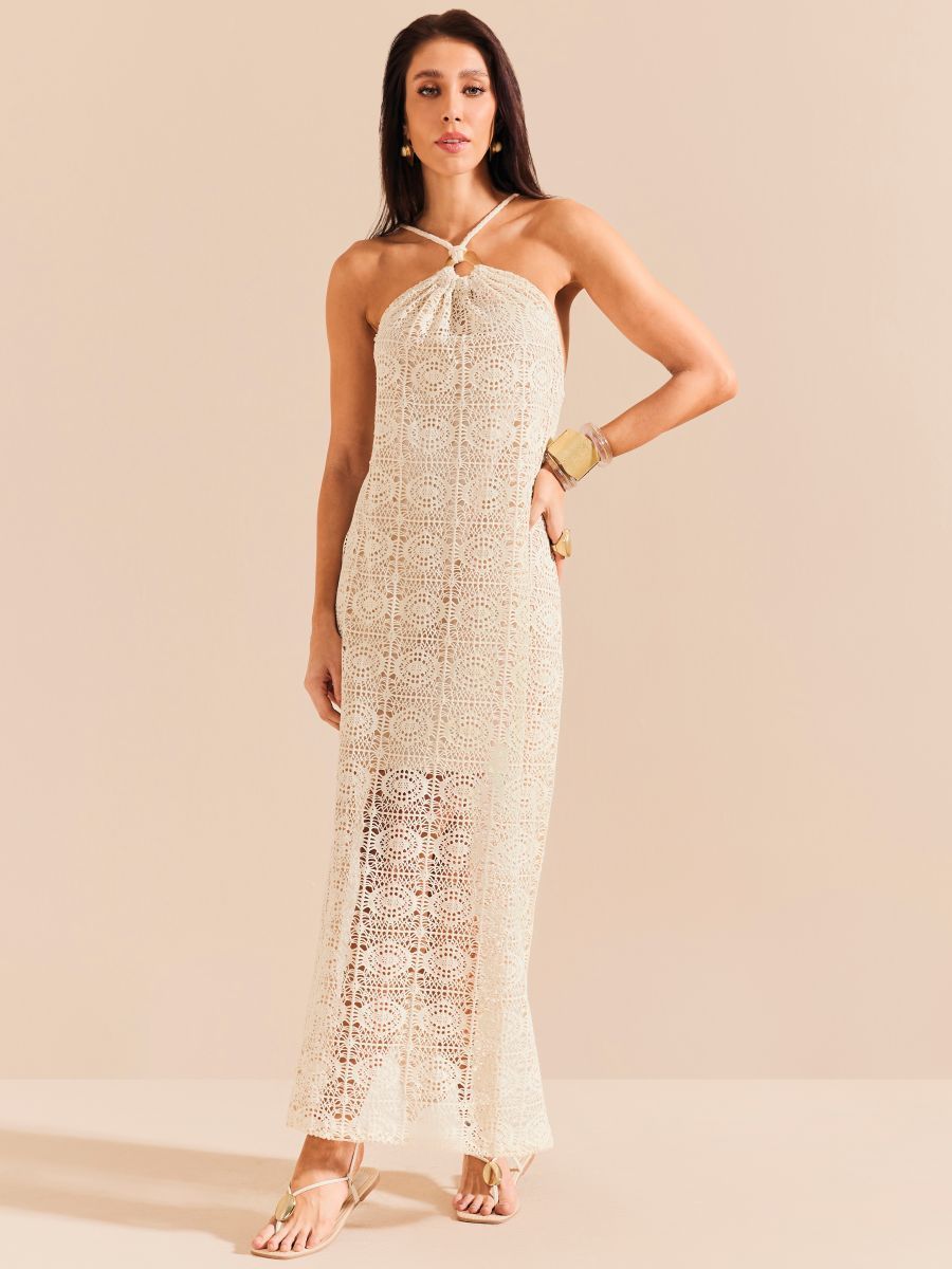 vestido longo renda off white 1938 de chelles