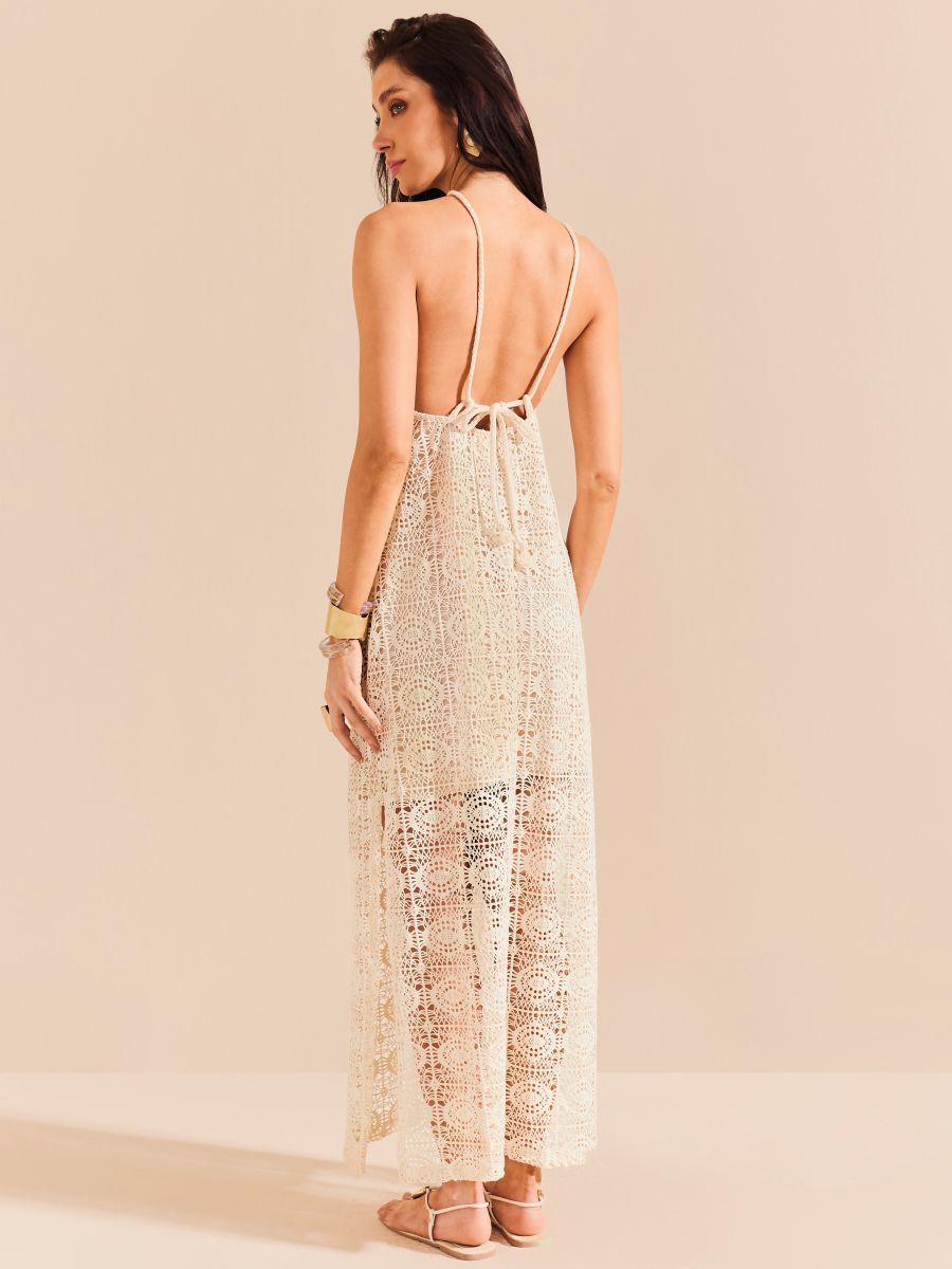 vestido longo renda off white 1938 de chelles