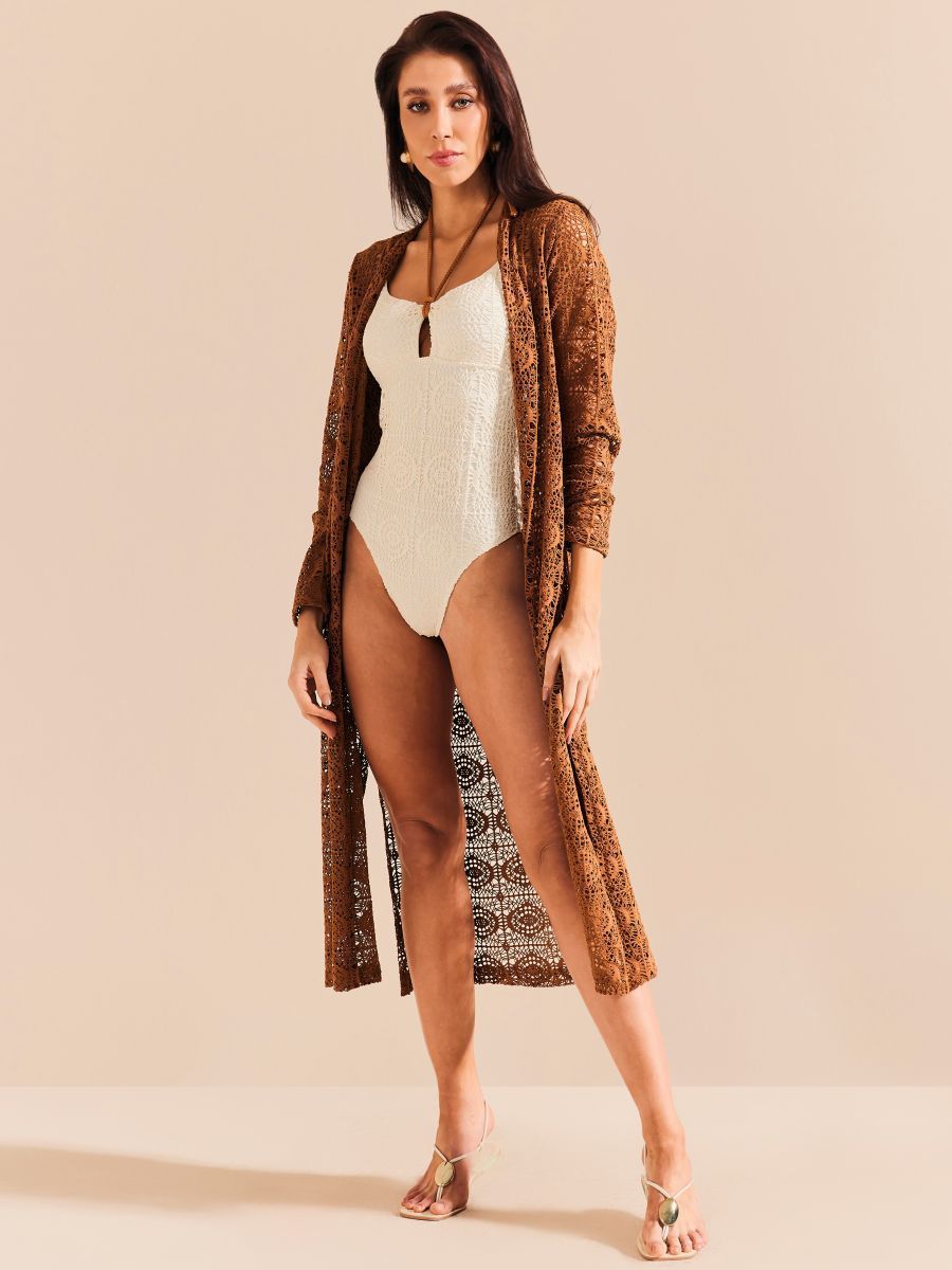 cardigan longo de tela marrom 1937 de chelles