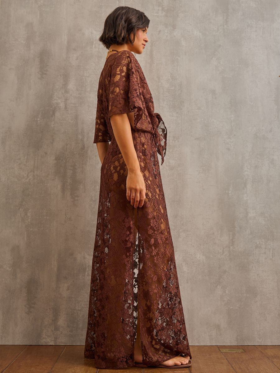 saída longa renda marrom alínia 1849 mos beachwear