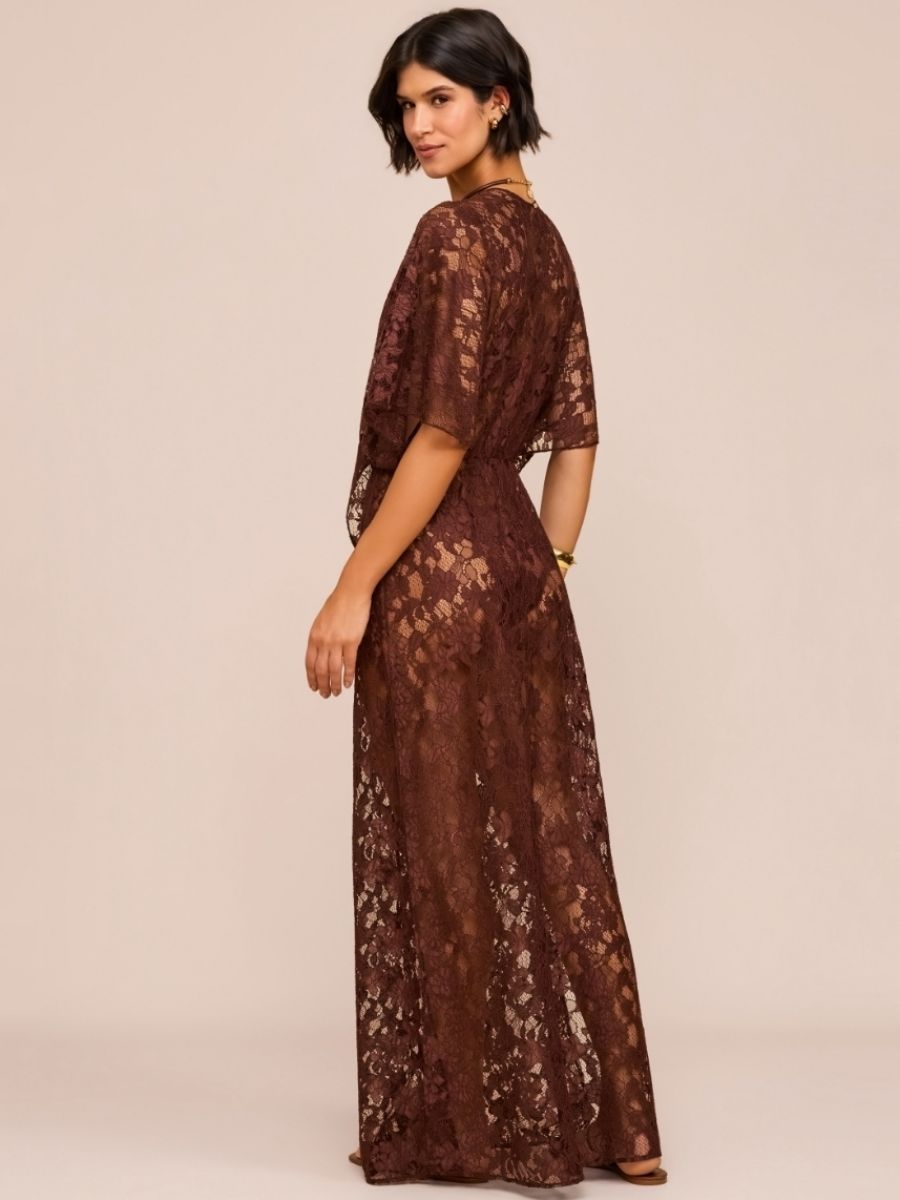 saída longa renda marrom alínia 1849 mos beachwear