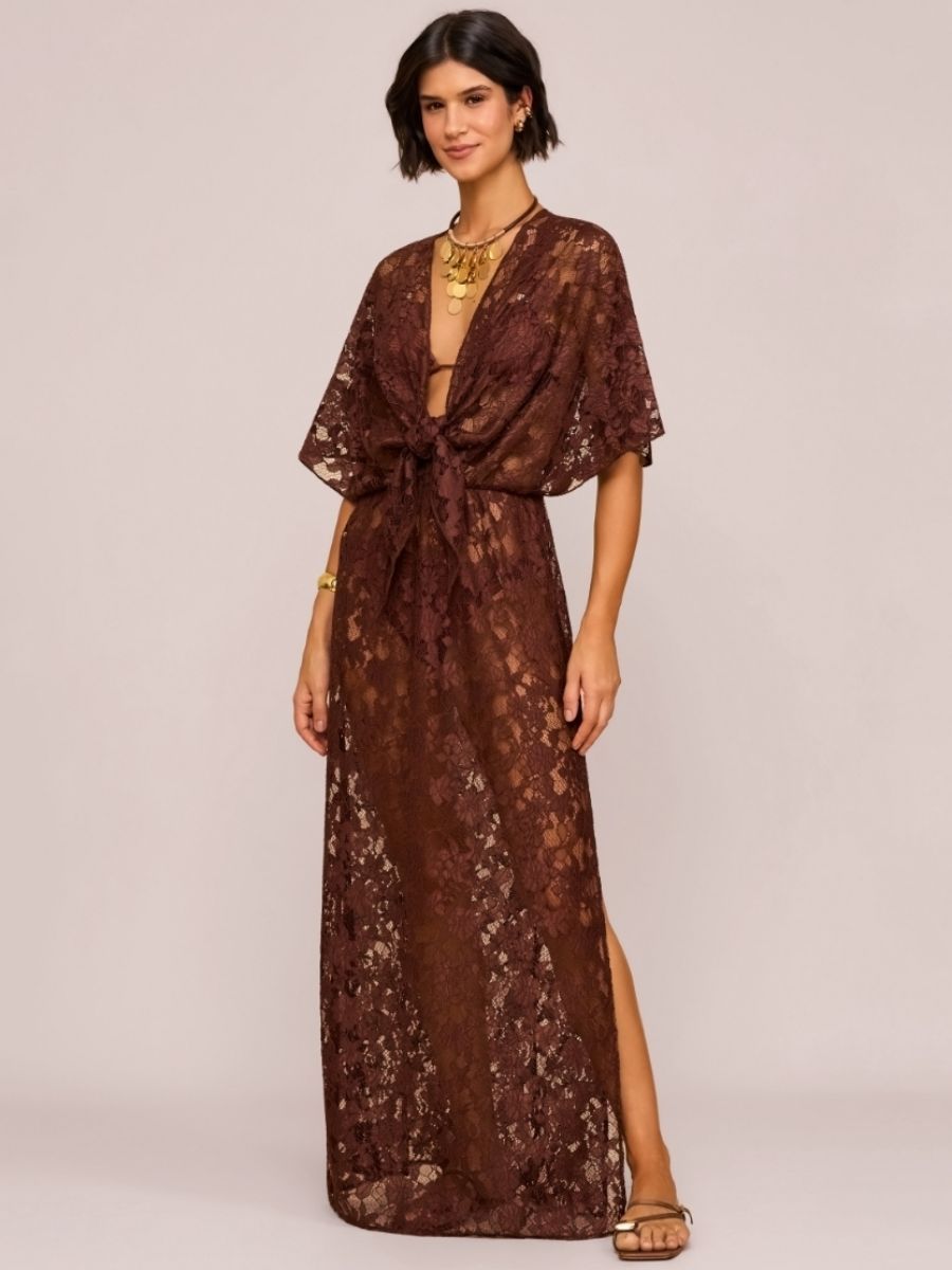 saída longa renda marrom alínia 1849 mos beachwear