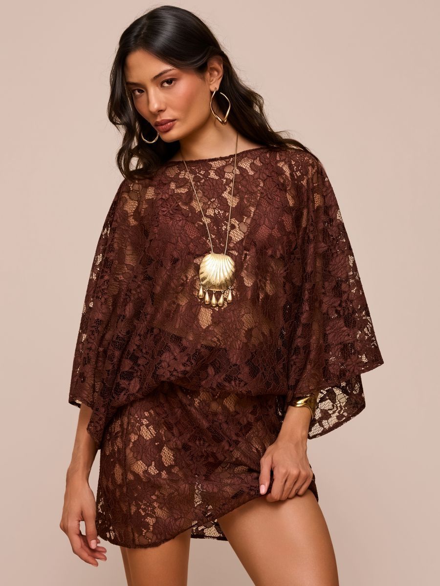 vestido curto renda marrom luar 2067 mos beachwear