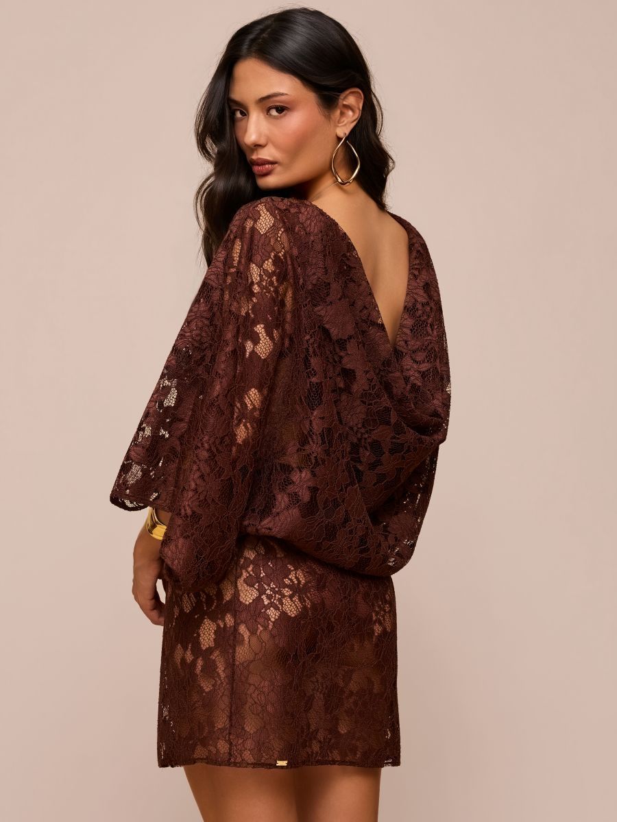 vestido curto renda marrom luar 2067 mos beachwear