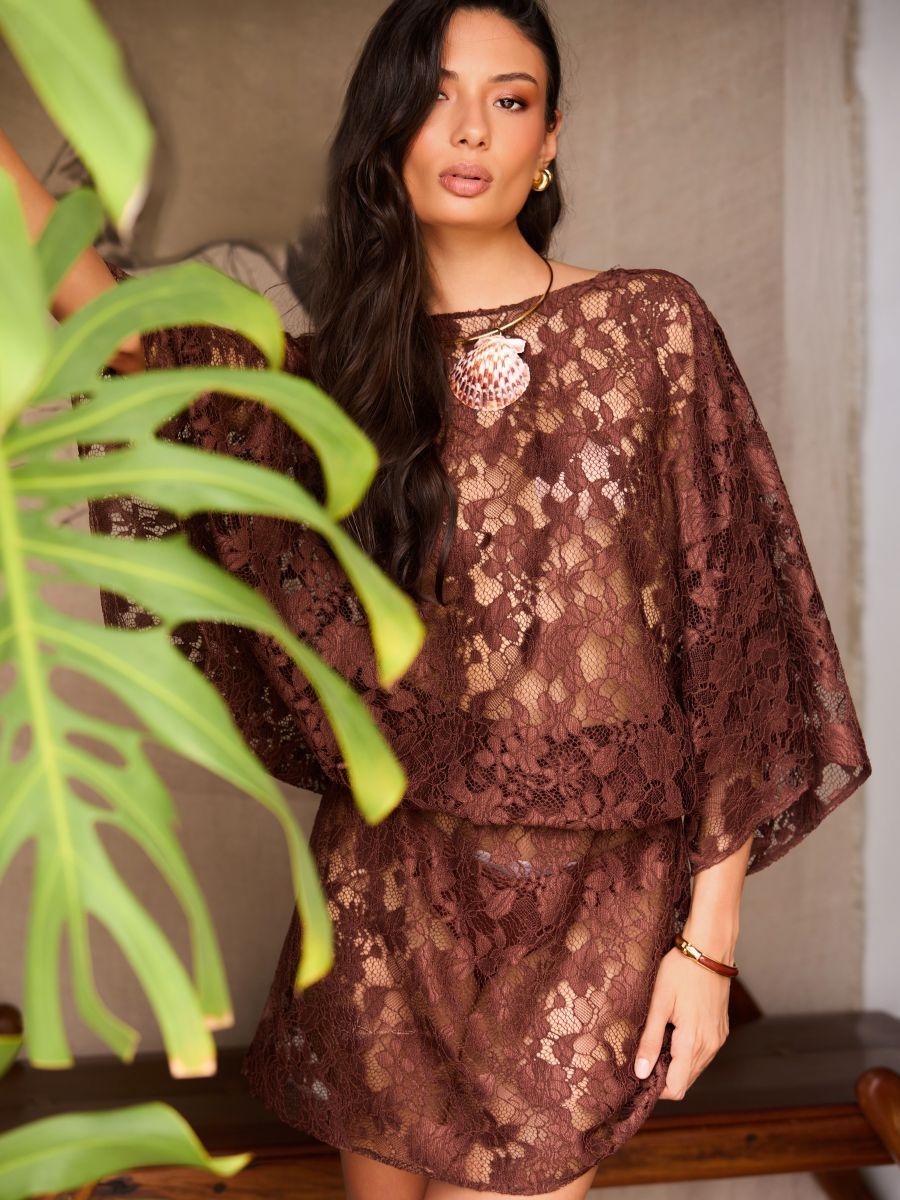vestido curto renda marrom luar 2067 mos beachwear
