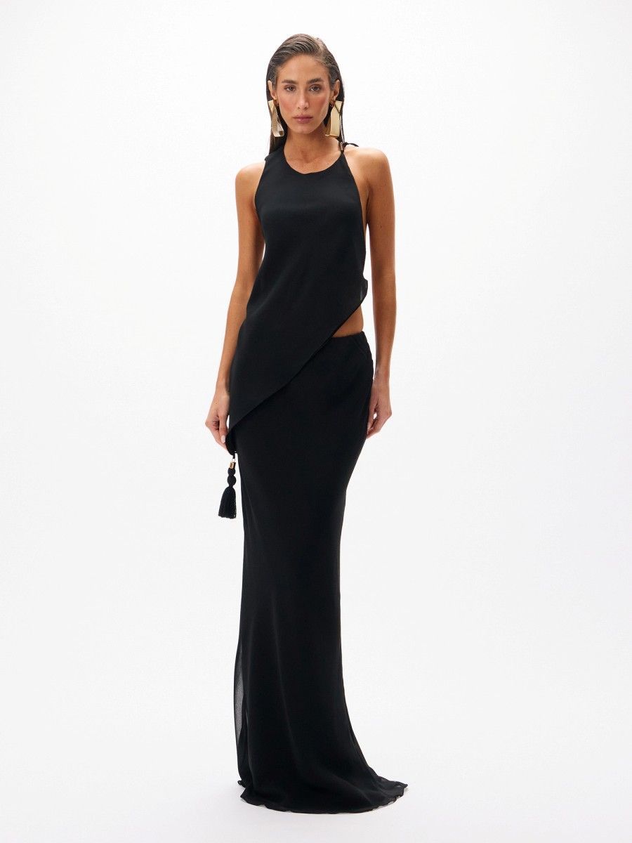 conjunto blusa e saia amarílis preto 0460 oásis resortwear