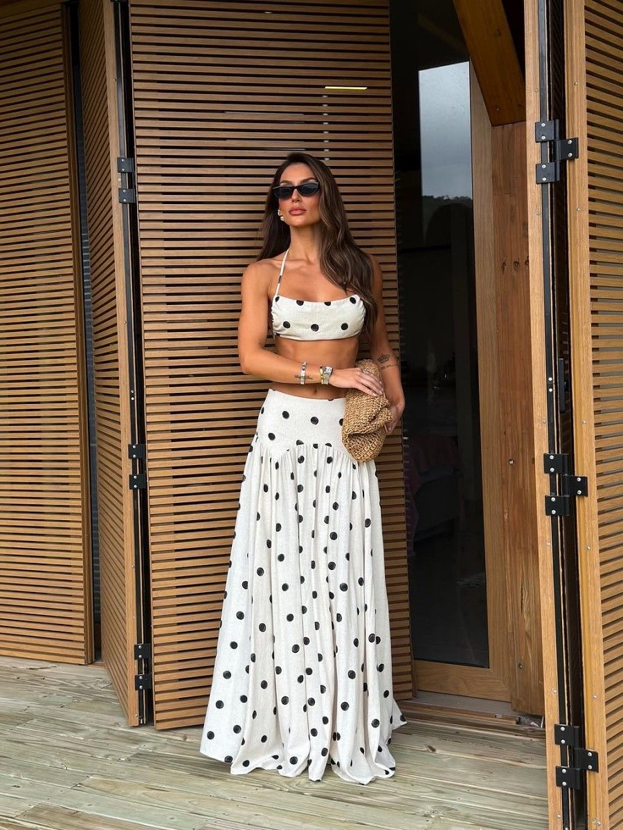 conjunto top e saia linho poá antônia 0449 oásis resortwear