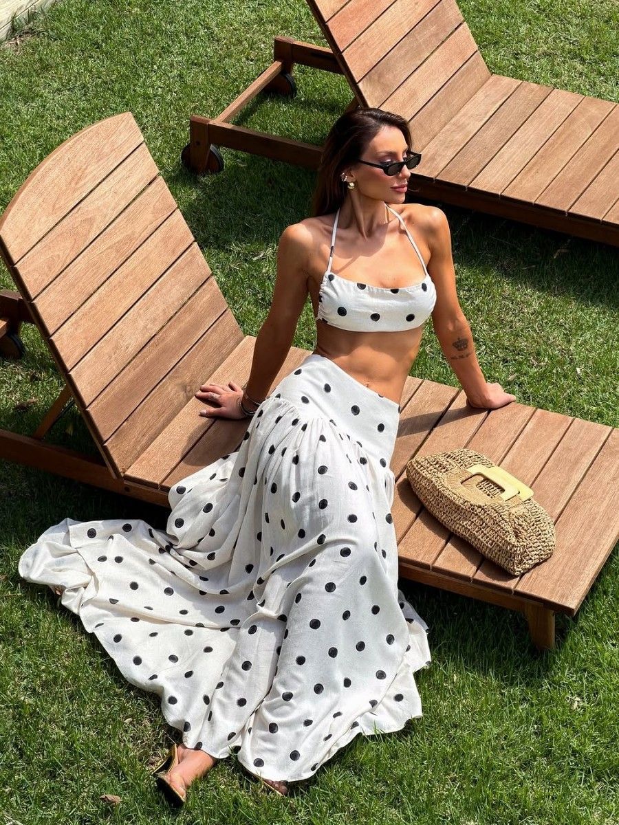 conjunto top e saia linho poá antônia 0449 oásis resortwear