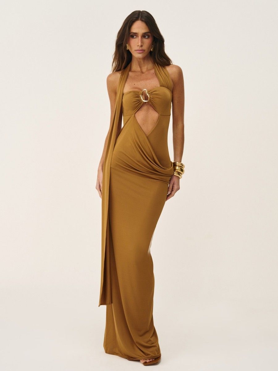 vestido longo saraya marrom 1037 oasis resortwear