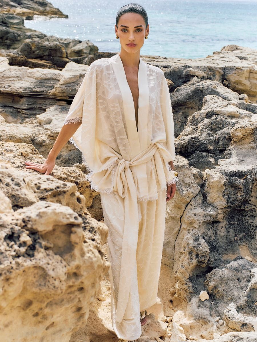 conjunto kimono e calça  bege 0483 oásis resortwear