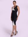 Vestido Drapeado Sem Manga com Detalhe Lateral Preto e Branco