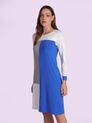 Vestido Bloco de Cores com Manga Azul