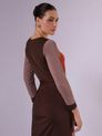 Vestido Bloco de Cores com Manga Avelã