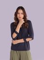 Blusa com Decote Detalhado e Abertura na Manga Azul Dark