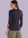 Blusa com Decote Detalhado e Abertura na Manga Azul Dark