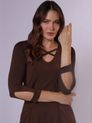Blusa com Decote Detalhado e Abertura na Manga  Marrom