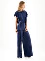 Blusa em Fluity com Mangas Godê Azul Marinho