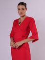 Vestido Midi com Mangas ¾ Vermelho
