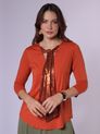 Blusa Manga ¾ com Amarração no Decote - Tijolinho